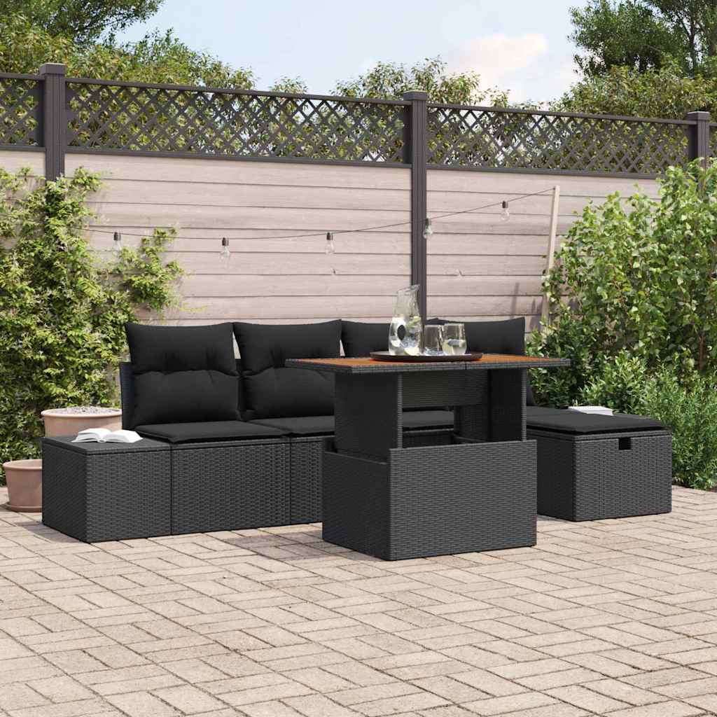 Conjunto de Sofá de Jardim 6 pcs Preto vime PE