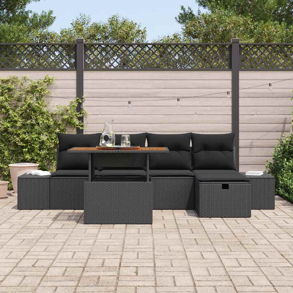 Conjunto de Sofá de Jardim 6 pcs Preto vime PE