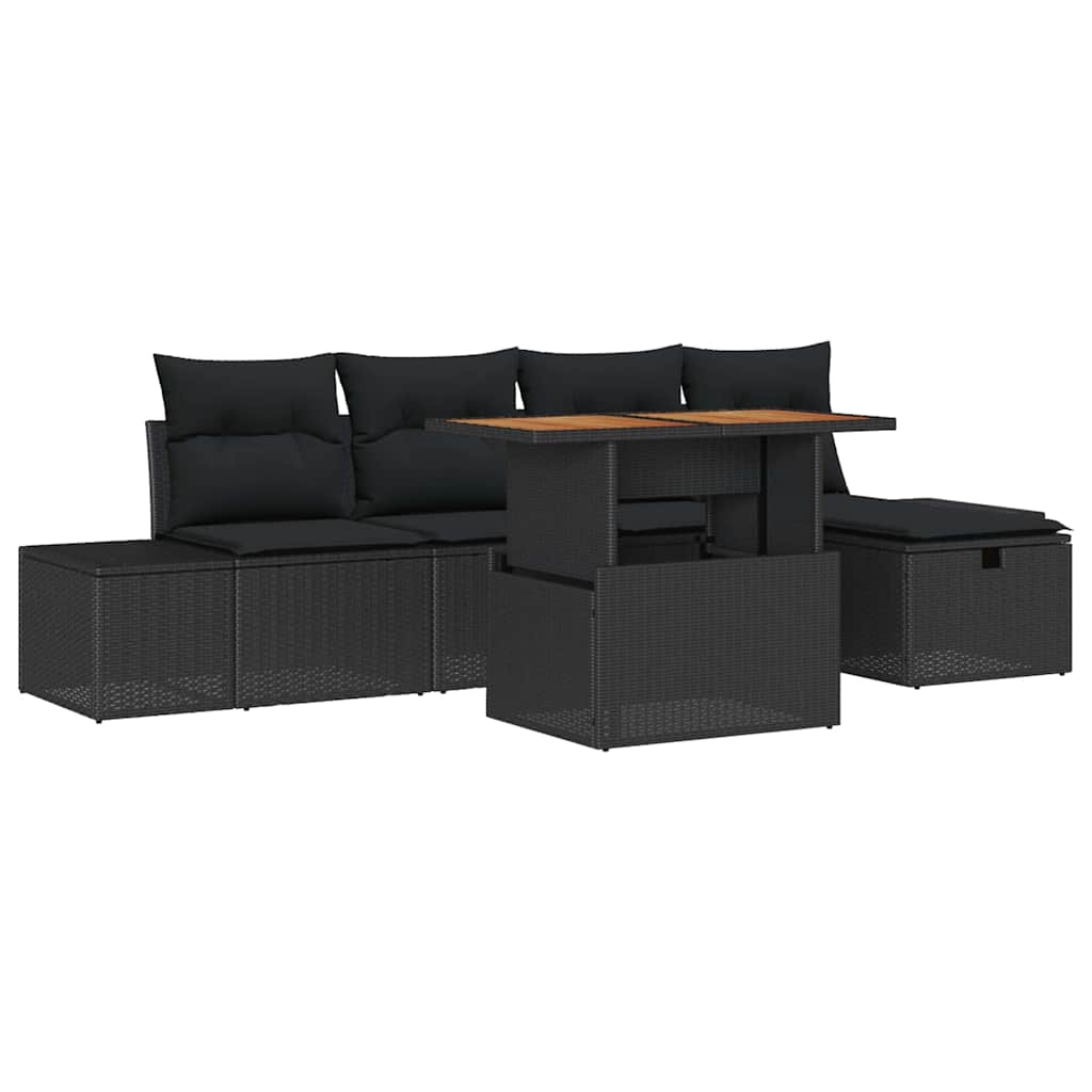 Conjunto de Sofá de Jardim 6 pcs Preto vime PE
