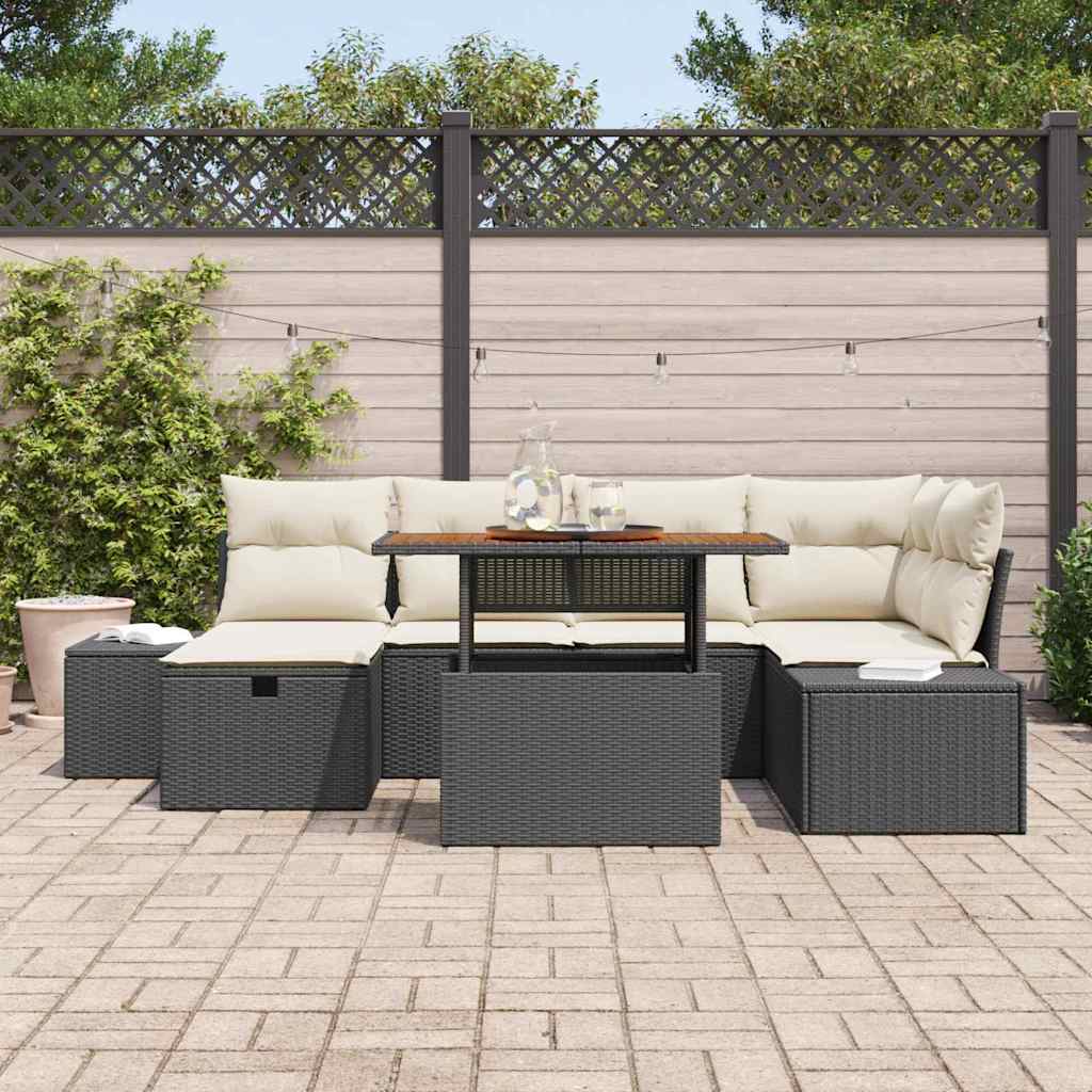 Conjunto de Sofá de Jardim 7 pcs Preto vime PE