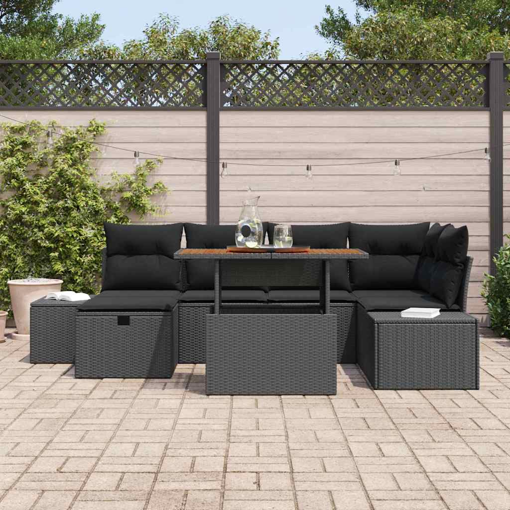 Conjunto de Sofá de Jardim 7 pcs Preto vime PE