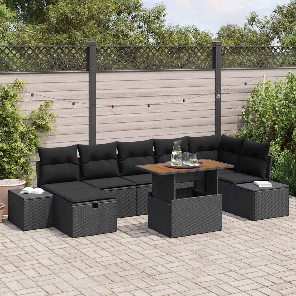 Conjunto de Sofá de Jardim 8 pcs Preto vime PE