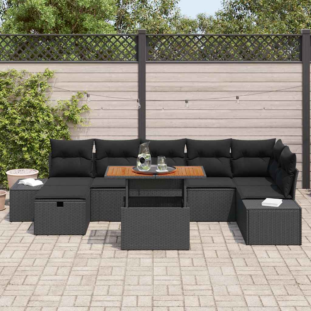 Conjunto de Sofá de Jardim 8 pcs Preto vime PE