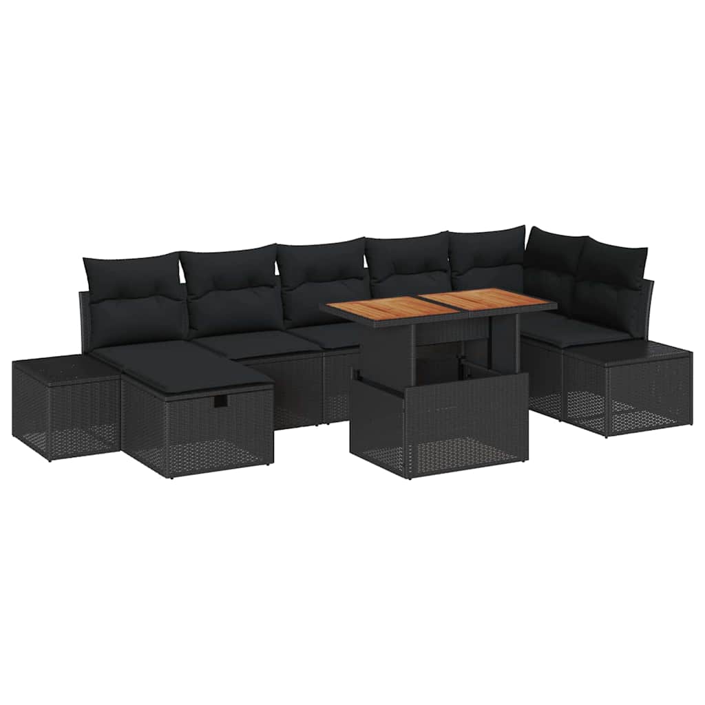 Conjunto de Sofá de Jardim 8 pcs Preto vime PE