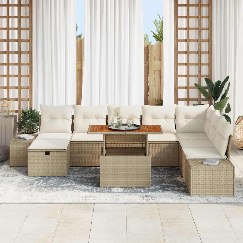 Conjunto de Sofá de Jardim 9 pcs Bege Rattan Sintético