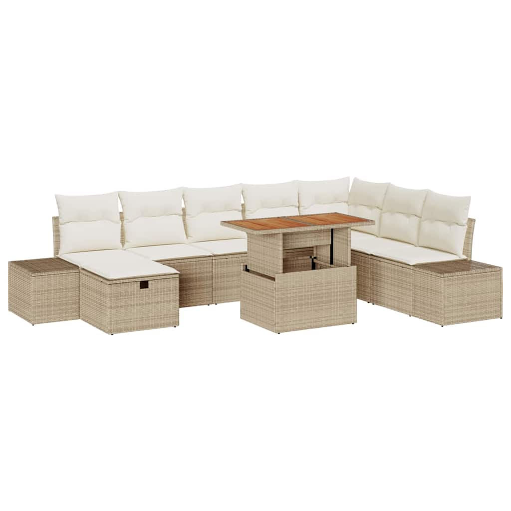 Conjunto de Sofá de Jardim 9 pcs Bege Rattan Sintético