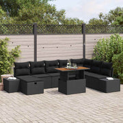 Conjunto de Sofá de Jardim 9 pcs Preto Rattan Sintético