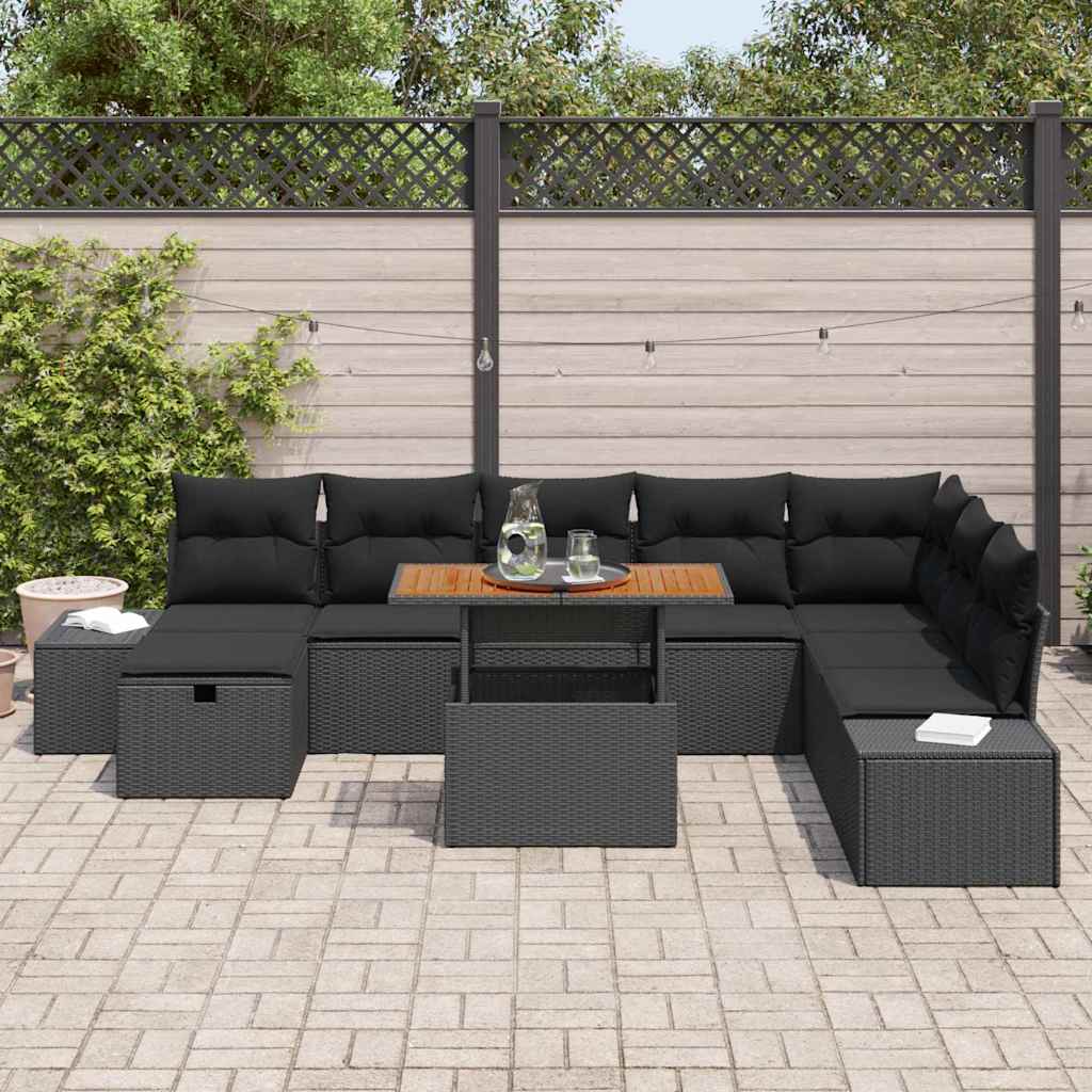 Conjunto de Sofá de Jardim 9 pcs Preto Rattan Sintético
