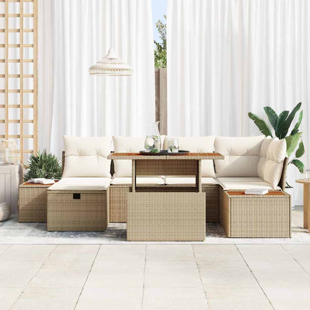 Conjunto de Sofá de Jardim 7 pcs Bege vime PE