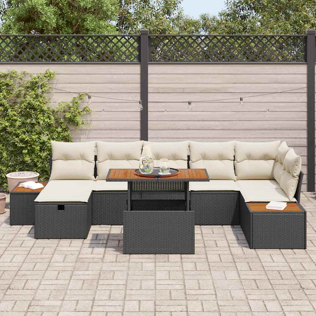 Conjunto de Sofá de Jardim 8 pcs Preto vime PE