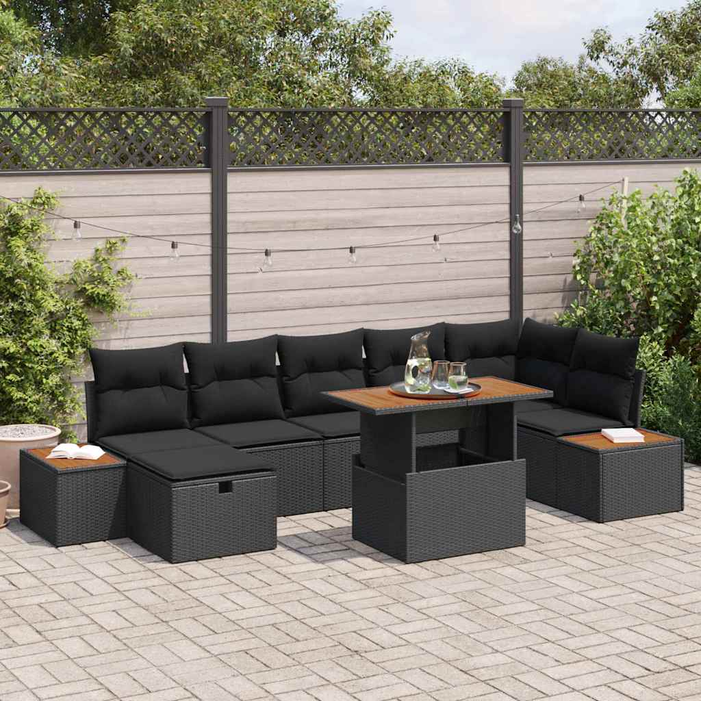 Conjunto de Sofá de Jardim 8 pcs Preto vime PE