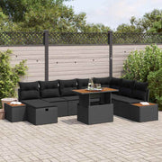 Conjunto de Sofá de Jardim 9 pcs Preto vime PE