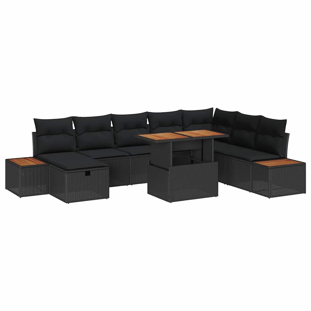 Conjunto de Sofá de Jardim 9 pcs Preto vime PE
