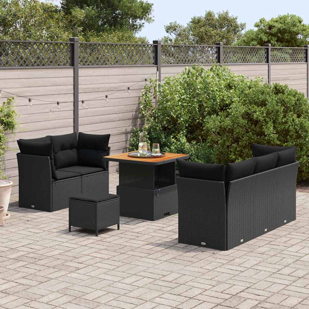 Conjunto de Sofá de Jardim 8 pcs Preto vime PE