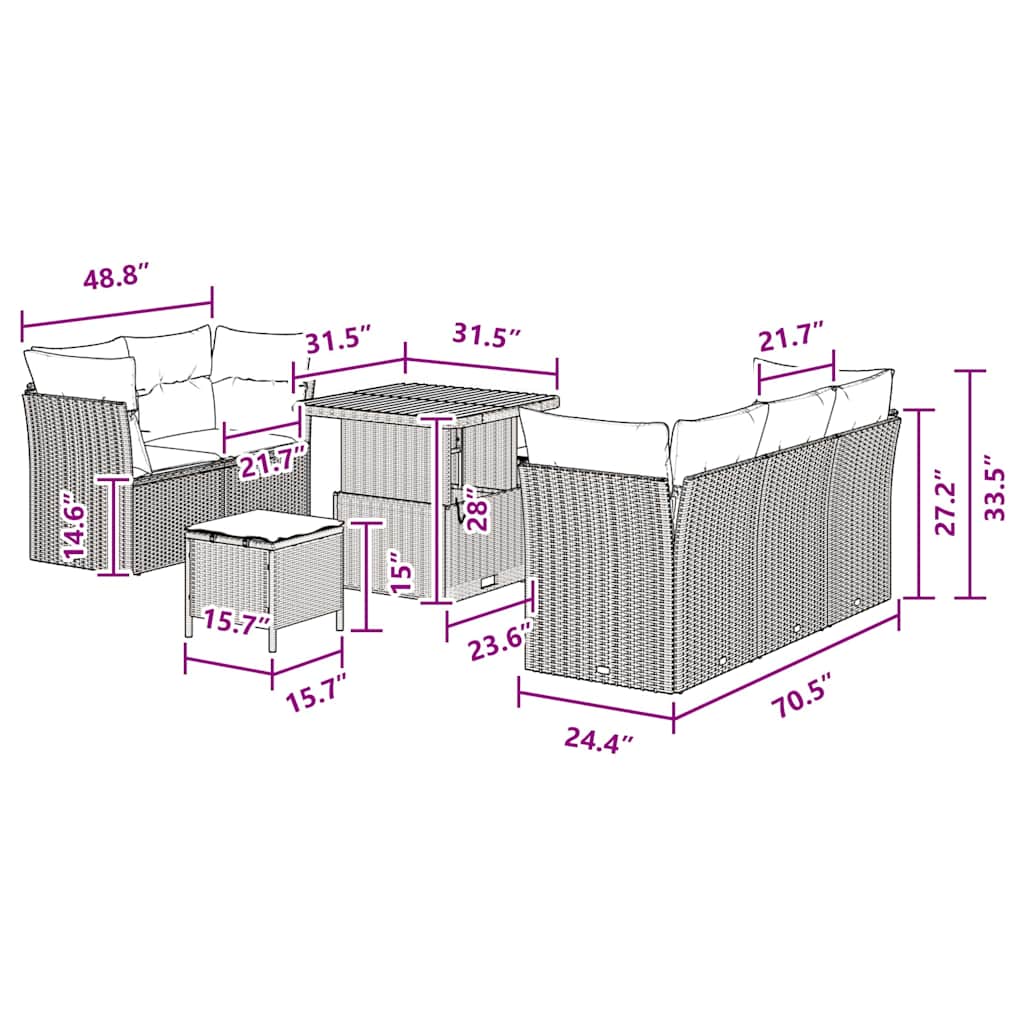Conjunto de Sofá de Jardim 8 pcs Preto vime PE