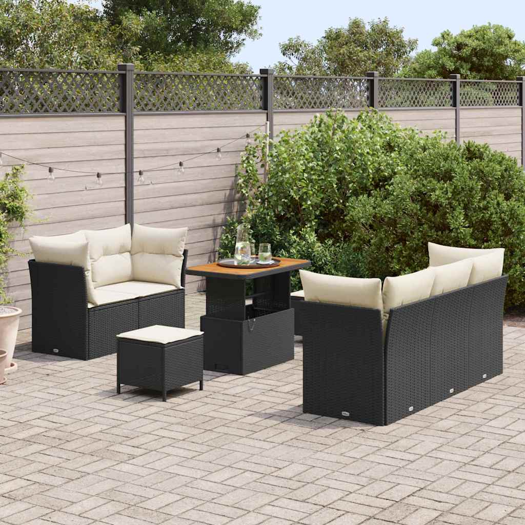 Conjunto de Sofá de Jardim 8 pcs Preto vime PE