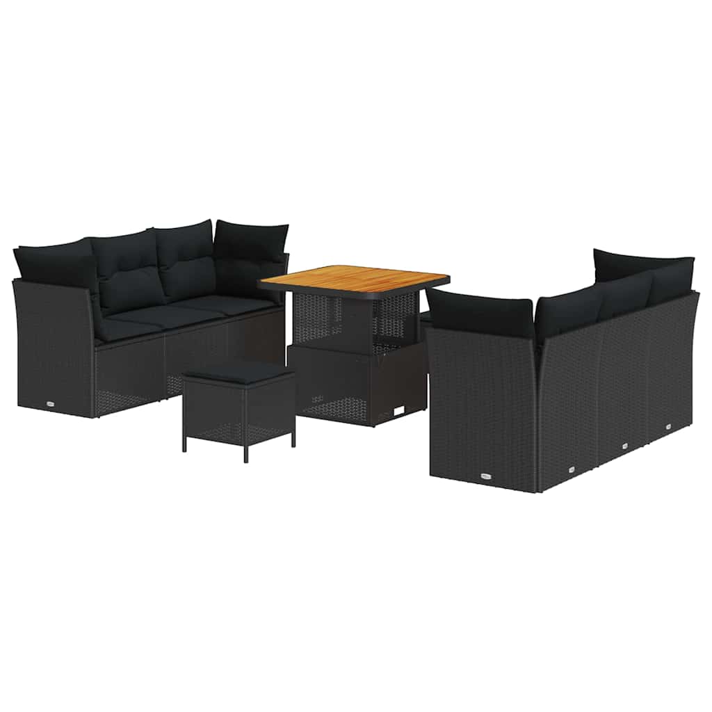 Conjunto de Sofá de Jardim 9 pcs Preto vime PE