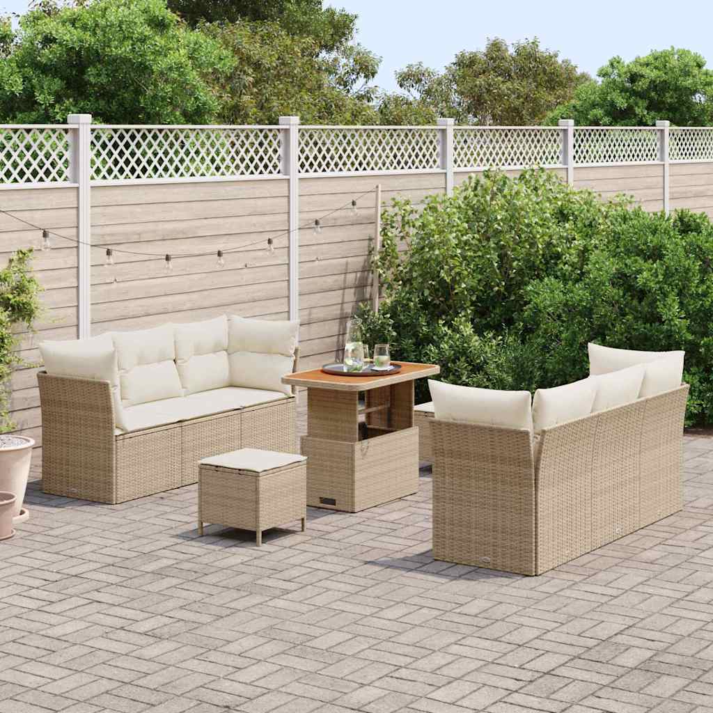 Conjunto de Sofá de Jardim 9 pcs Bege vime PE