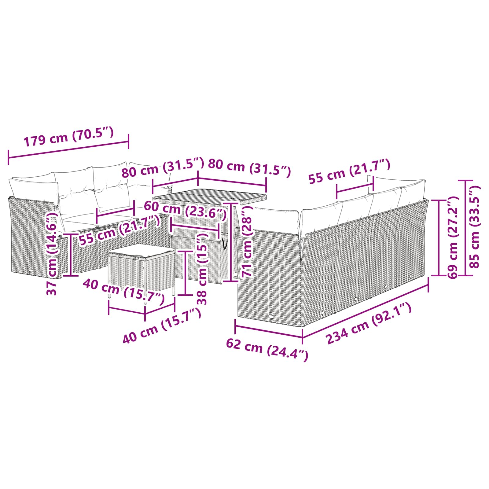 Conjunto de Sofá de Jardim 10 pcs Preto vime PE