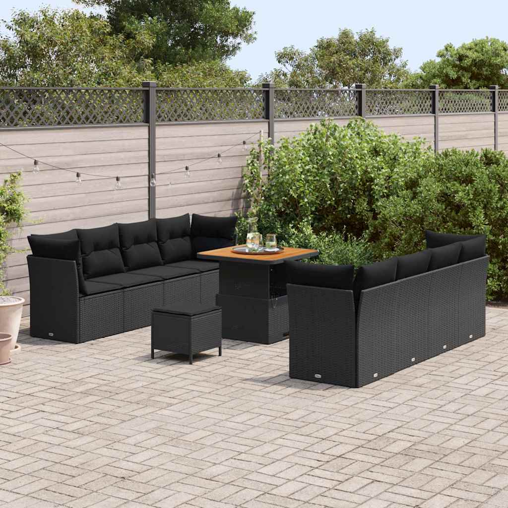 Conjunto de Sofá de Jardim 11 pcs Preto vime PE