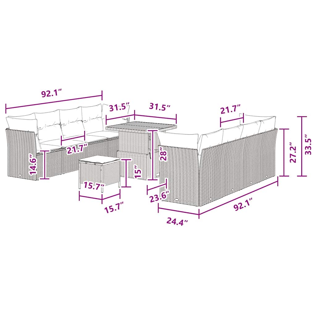 Conjunto de Sofá de Jardim 11 pcs Preto vime PE