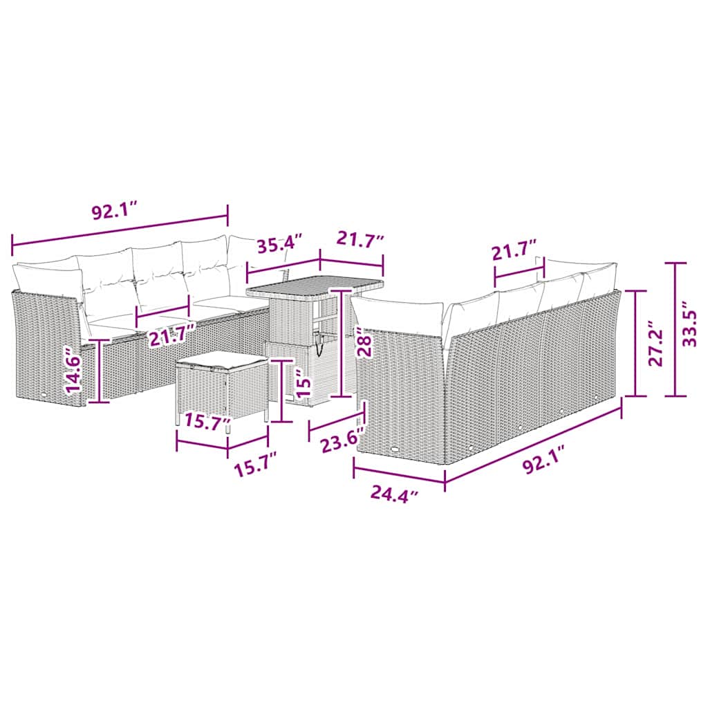 Conjunto de Sofá de Jardim 11 pcs Preto vime PE