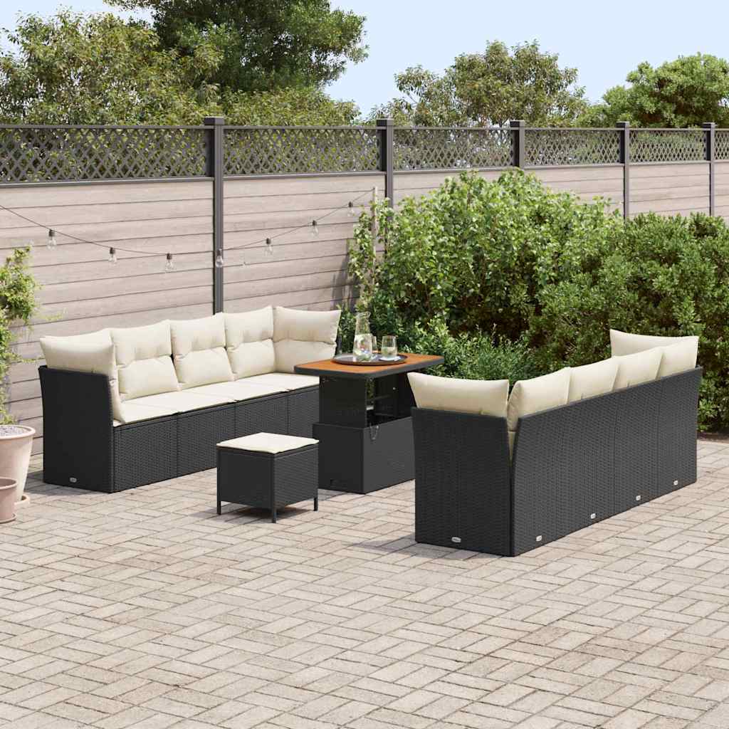 Conjunto de Sofá de Jardim 11 pcs Preto vime PE