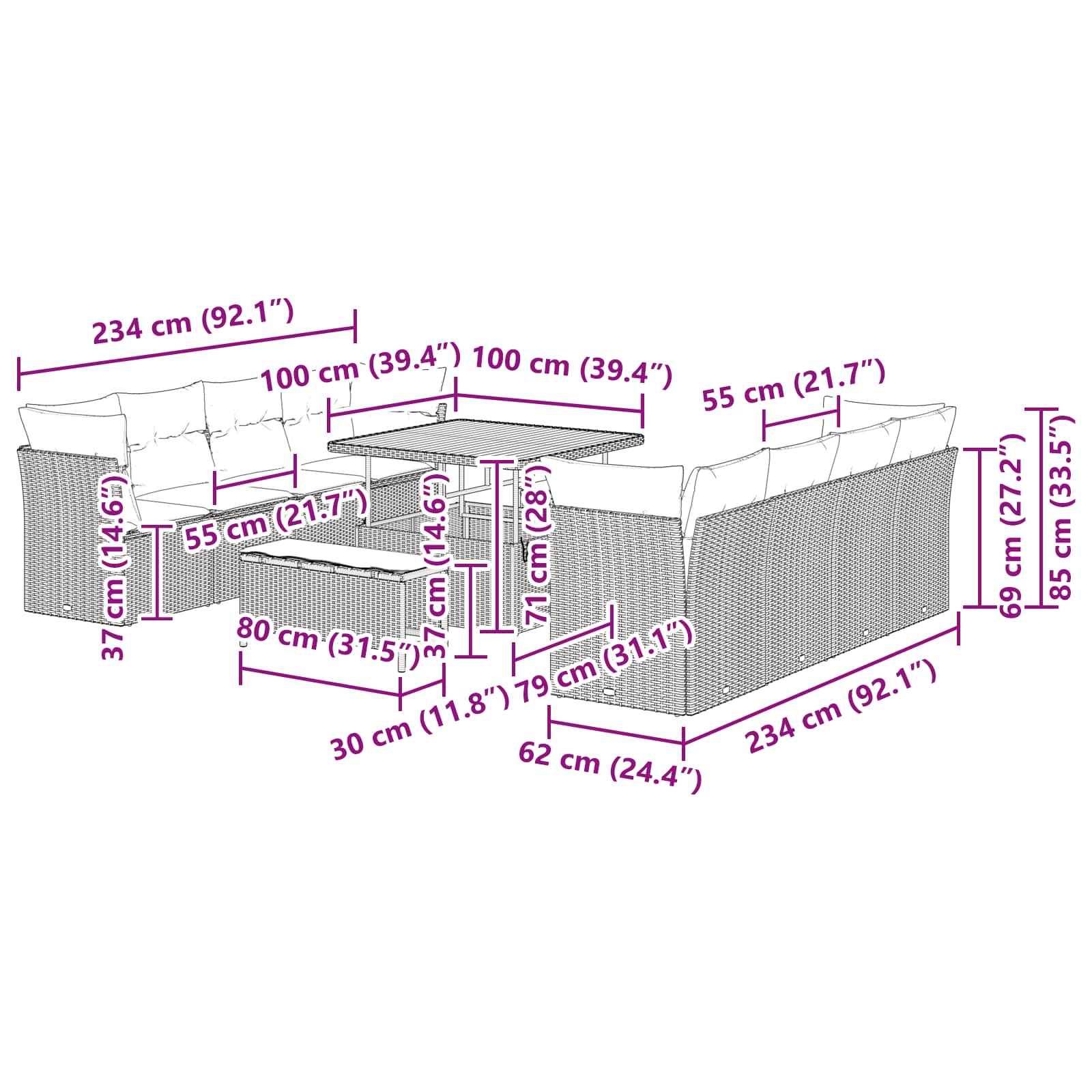 Conjunto de Sofá de Jardim 11 pcs Preto vime PE