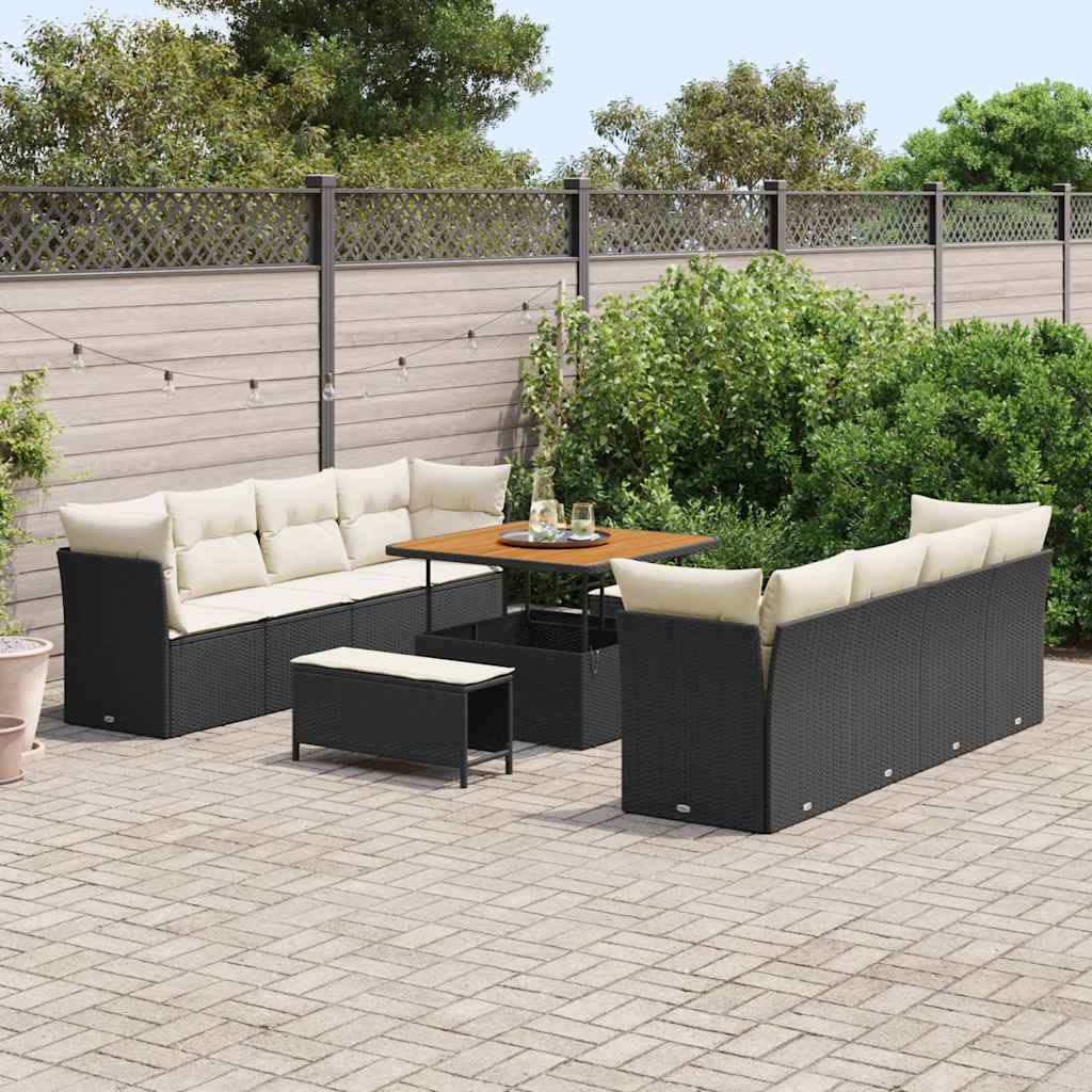 Conjunto de Sofá de Jardim 11 pcs Preto vime PE