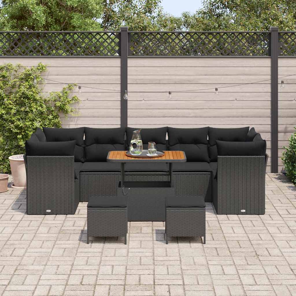 Conjunto de Sofá de Jardim 10 pcs Preto vime PE