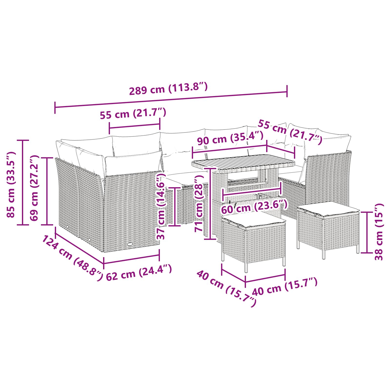 Conjunto de Sofá de Jardim 10 pcs Preto vime PE