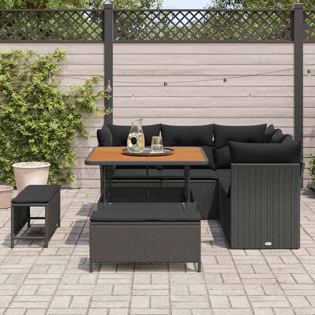 Conjunto de Sofá de Jardim 8 pcs Preto vime PE