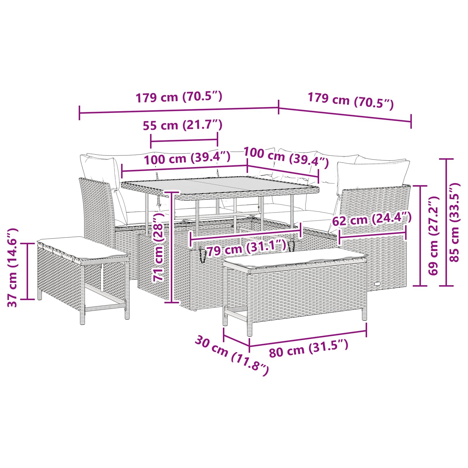 Conjunto de Sofá de Jardim 8 pcs Preto vime PE