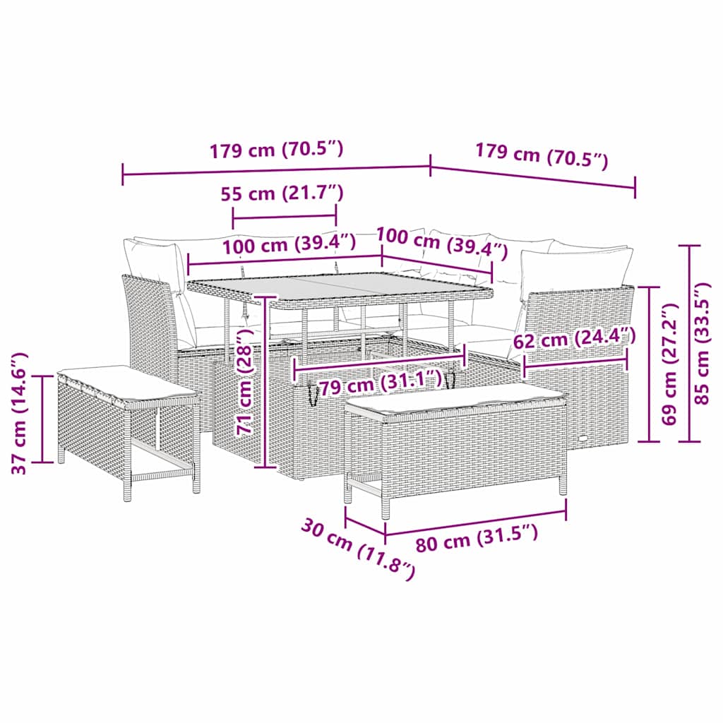 Conjunto de Sofá de Jardim 8 pcs Preto vime PE
