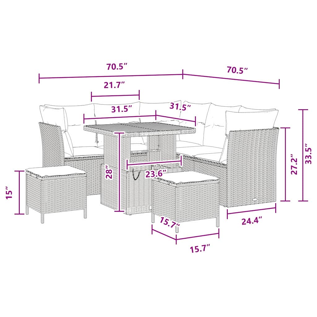 Conjunto de Sofá de Jardim 8 pcs Preto vime PE