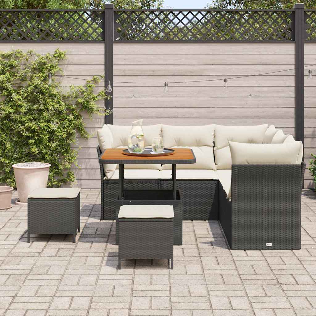 Conjunto de Sofá de Jardim 8 pcs Preto vime PE