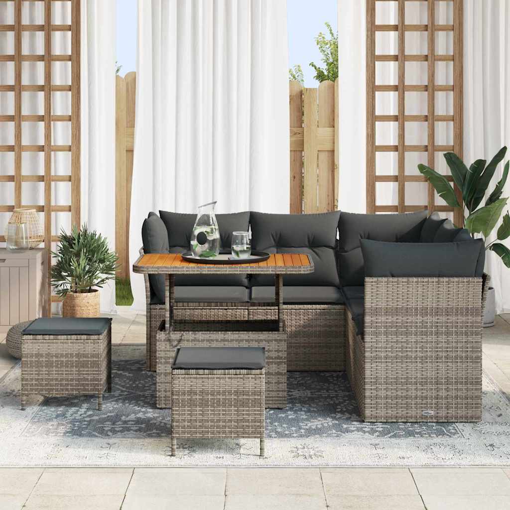 Conjunto de Sofá de Jardim 8 pcs Cinzeto vime PE