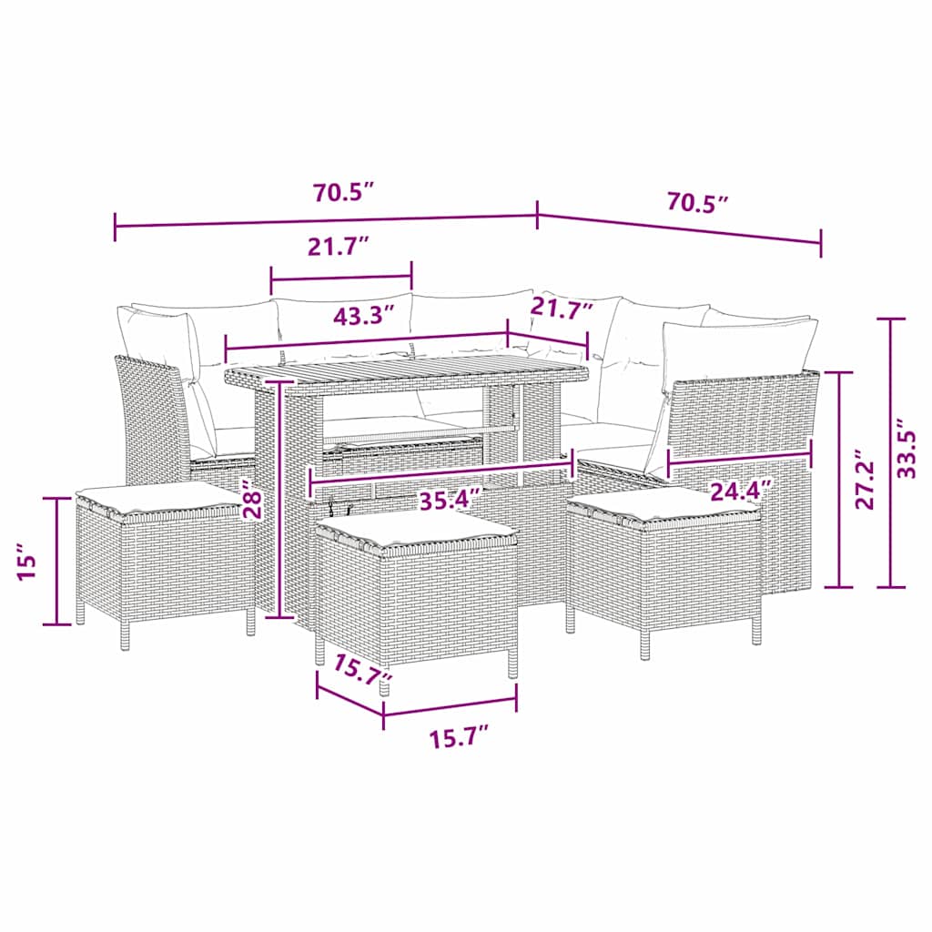 Conjunto de Sofá de Jardim 9 pcs Preto vime PE