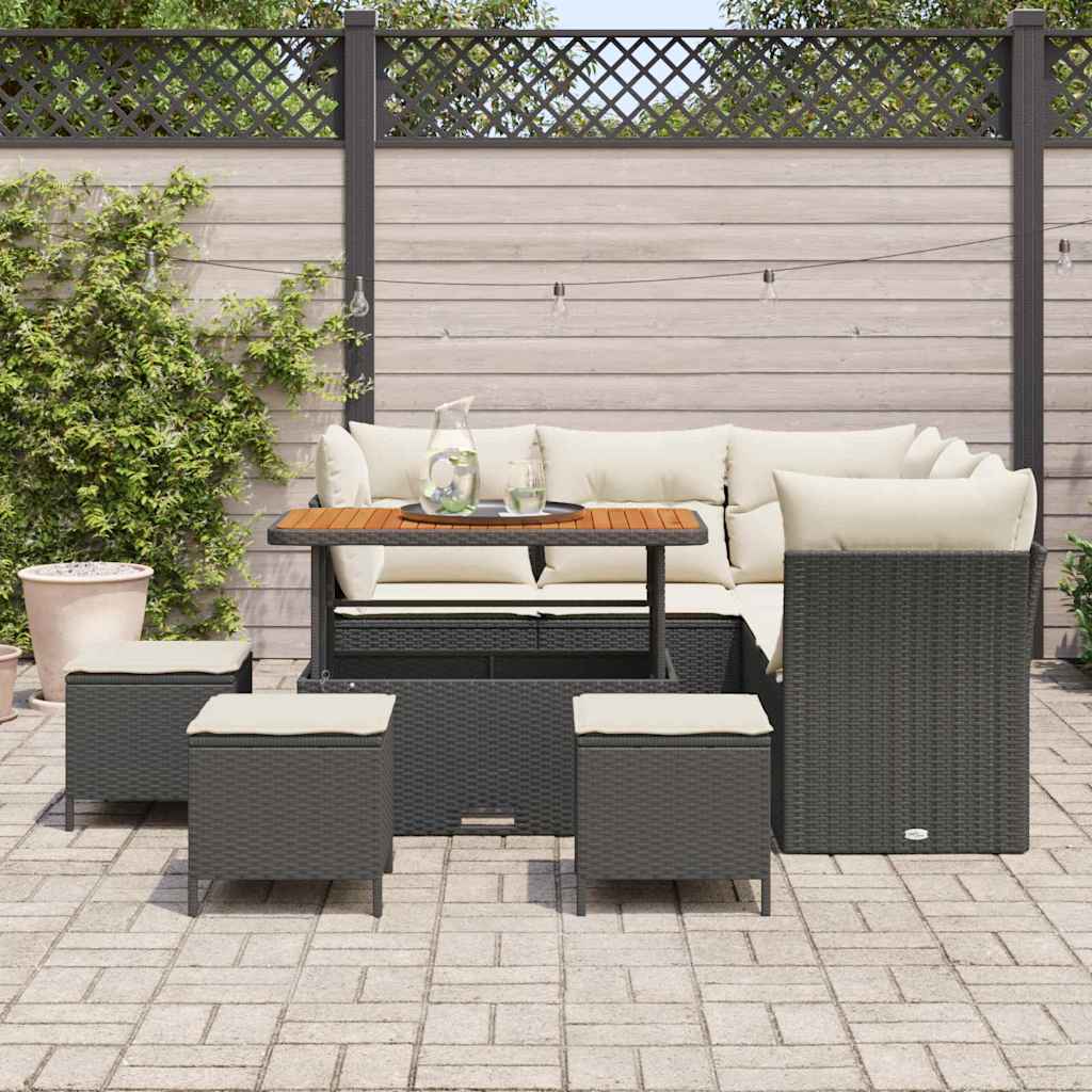 Conjunto de Sofá de Jardim 9 pcs Preto vime PE