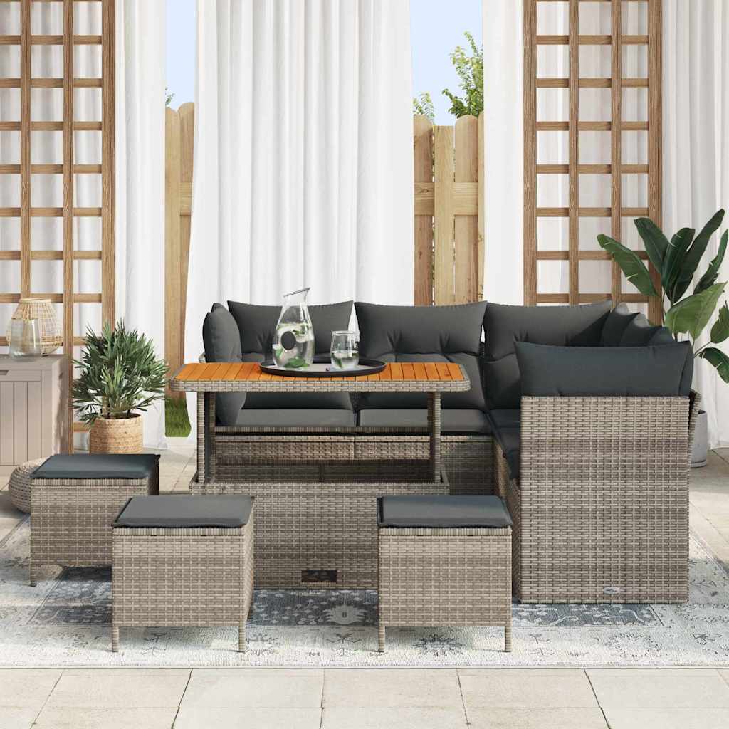 Conjunto de Sofá de Jardim 9 pcs Cinzeto vime PE