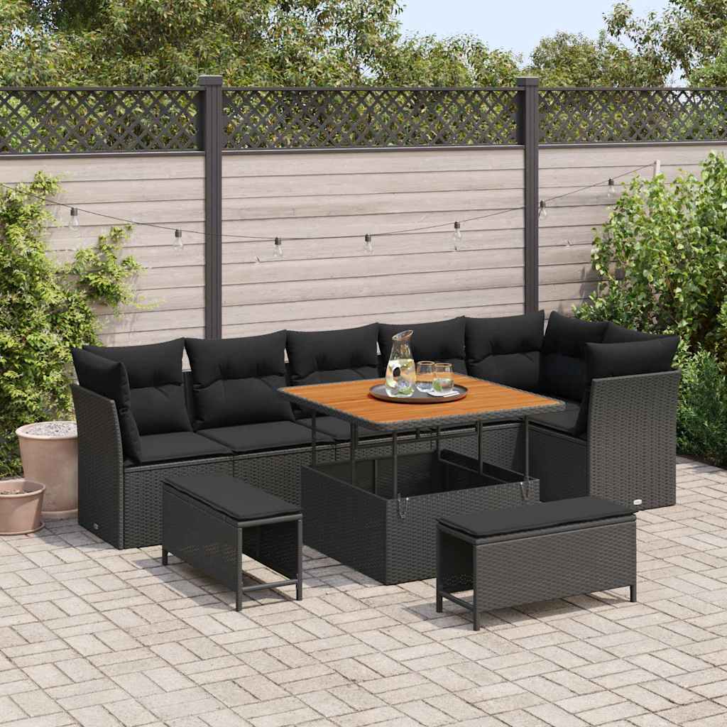 Conjunto de Sofá de Jardim 9 pcs Preto vime PE