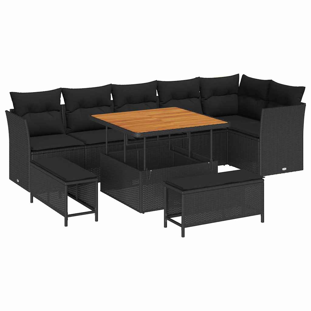 Conjunto de Sofá de Jardim 9 pcs Preto vime PE