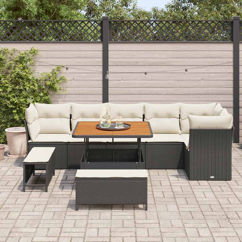 Conjunto de Sofá de Jardim 9 pcs Preto vime PE
