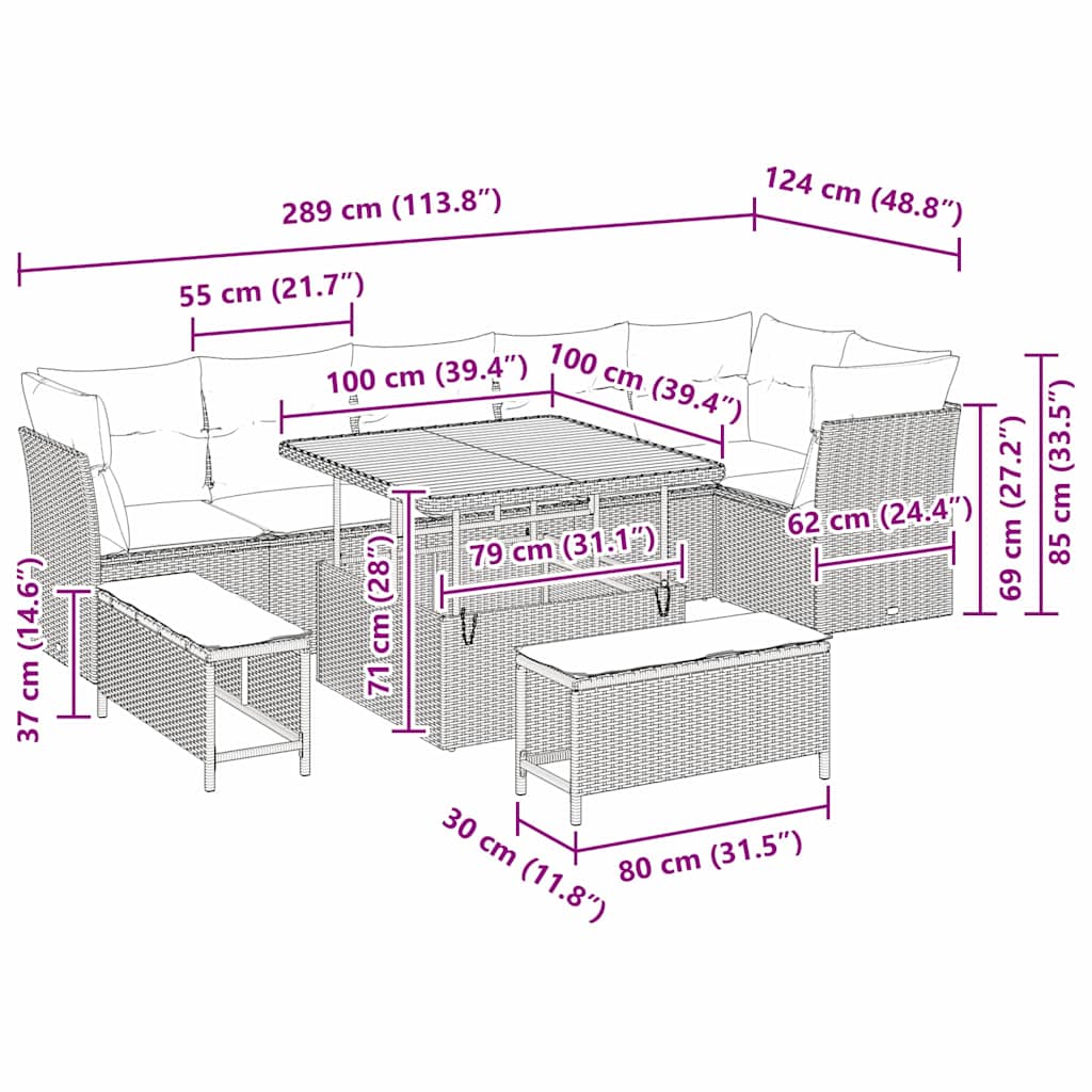 Conjunto de Sofá de Jardim 9 pcs Preto vime PE