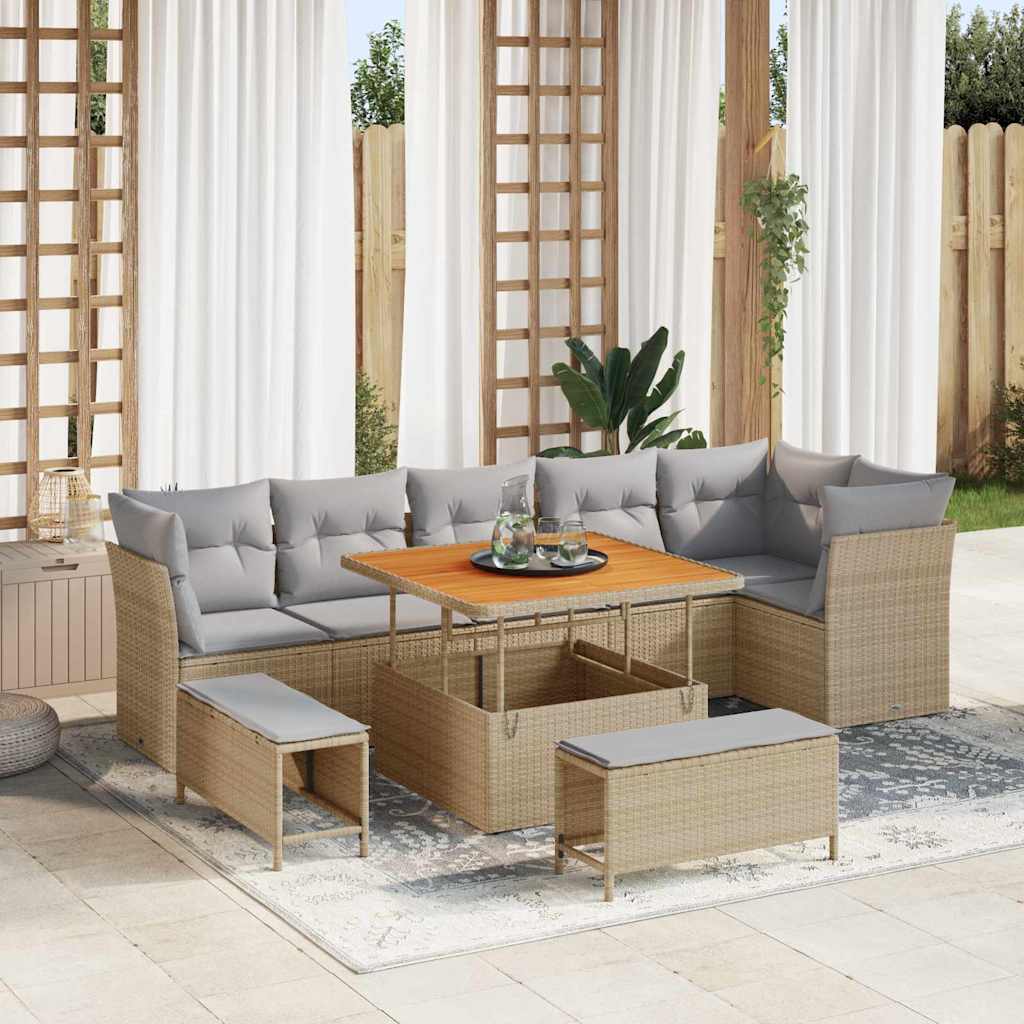 Conjunto de Sofá de Jardim 9 pcs Bege vime PE