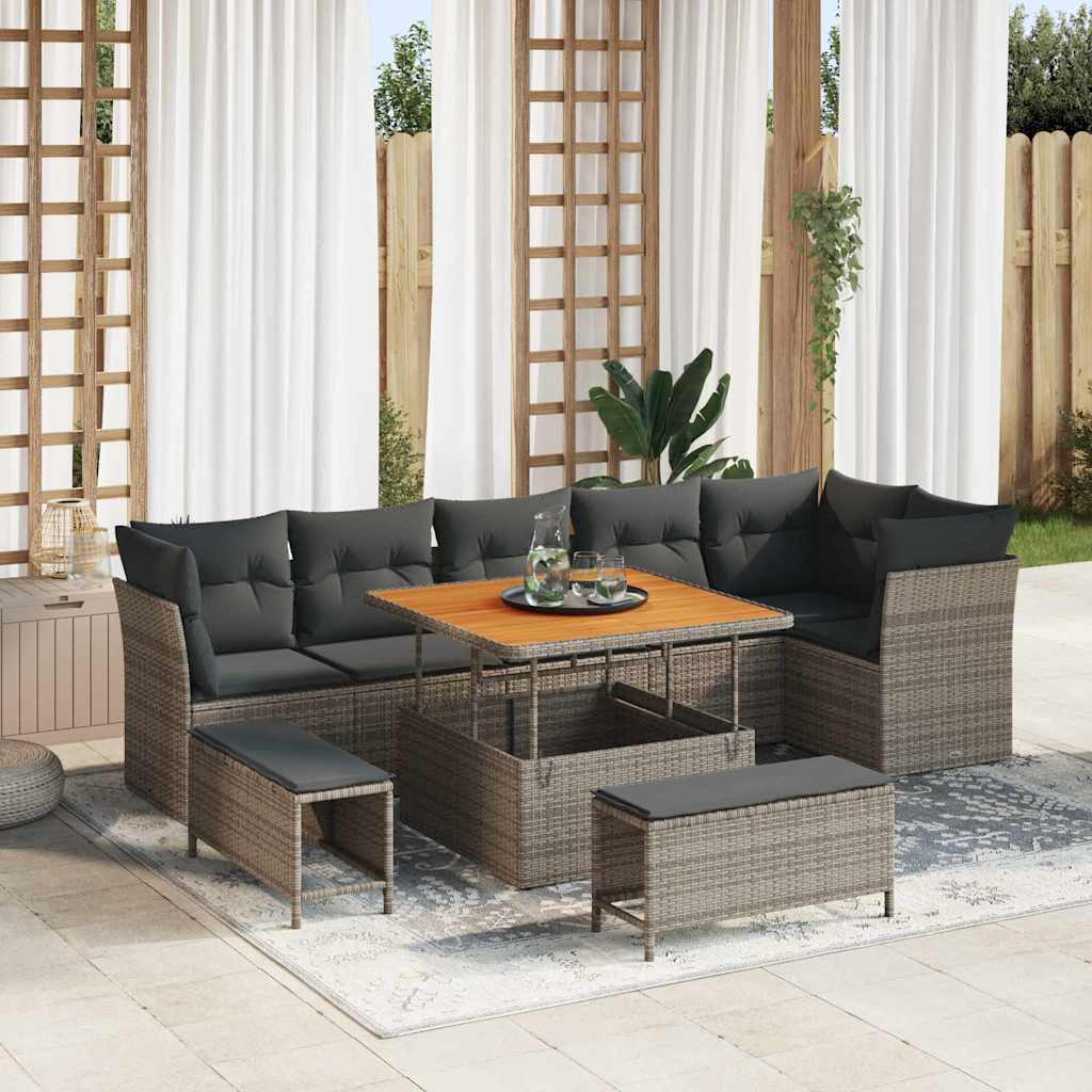 Conjunto de Sofá de Jardim 9 pcs Cinzeto vime PE