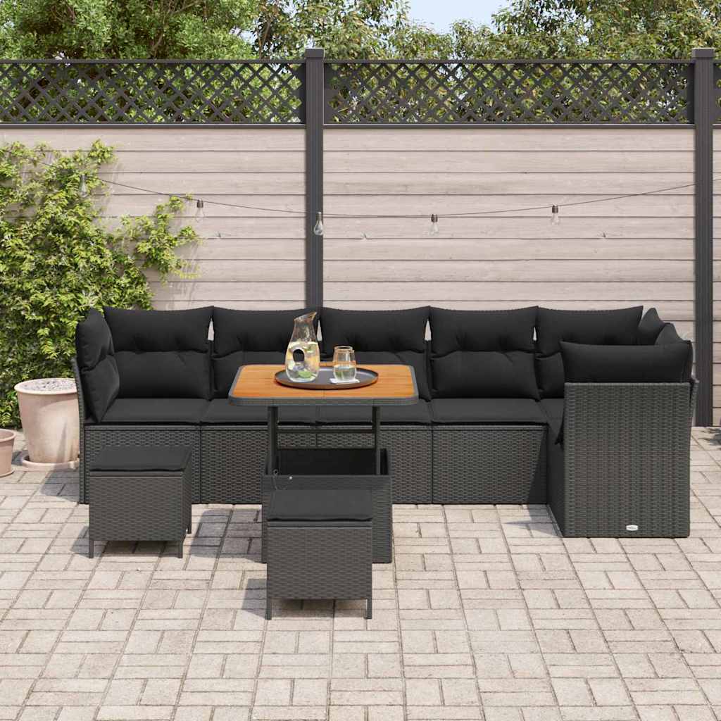 Conjunto de Sofá de Jardim 9 pcs Preto vime PE