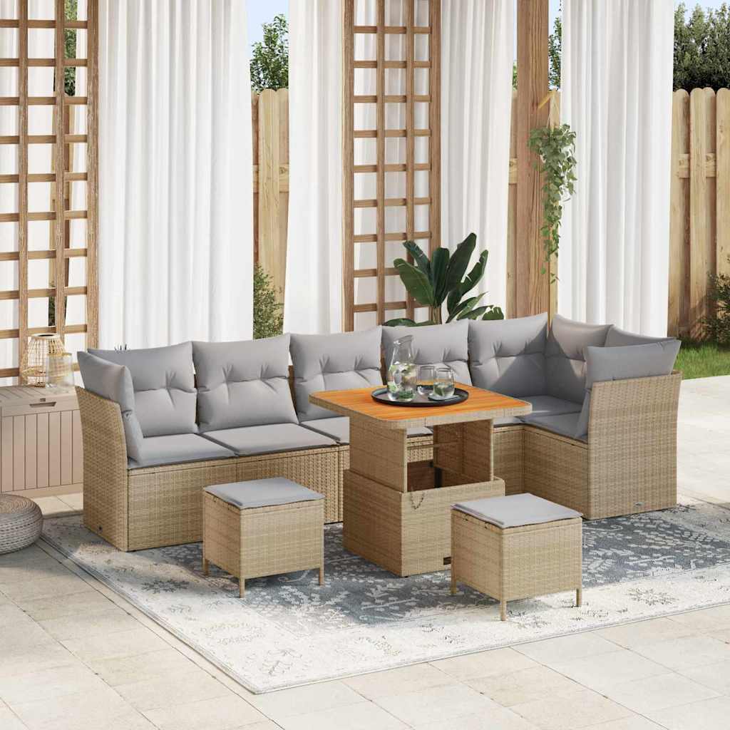 Conjunto de Sofá de Jardim 9 pcs Bege vime PE