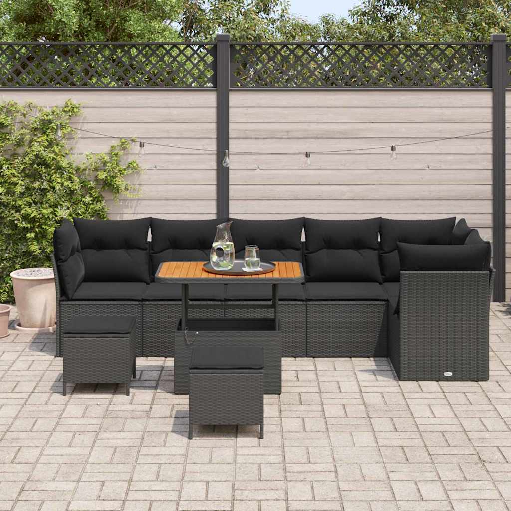 Conjunto de Sofá de Jardim 9 pcs Preto vime PE