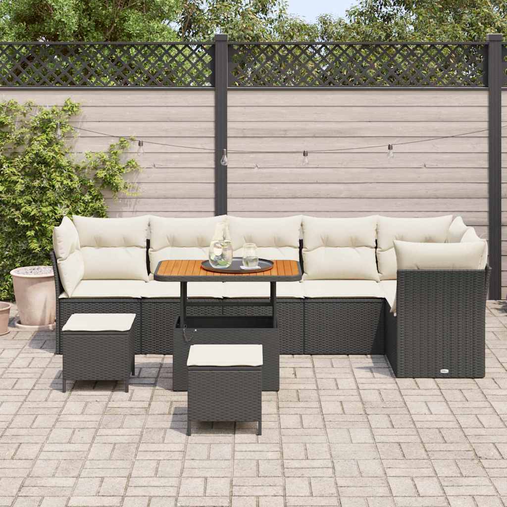 Conjunto de Sofá de Jardim 9 pcs Preto vime PE